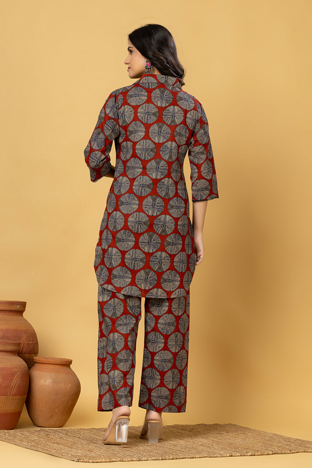 Maroon Geometric Print Co-ord Set