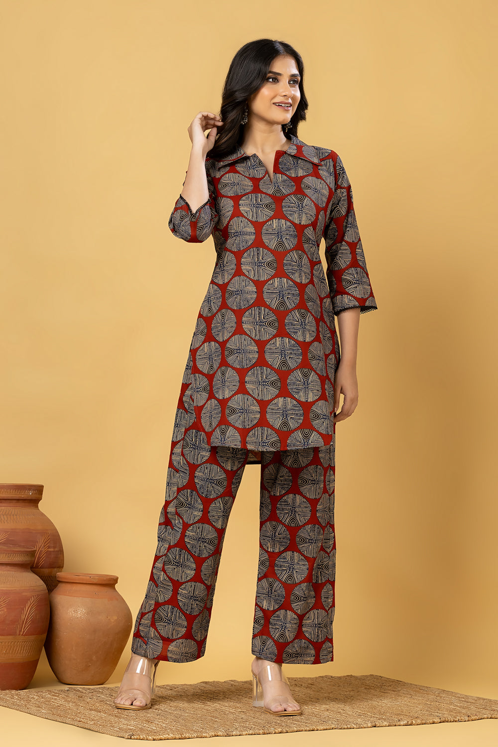 Maroon Geometric Print Co-ord Set