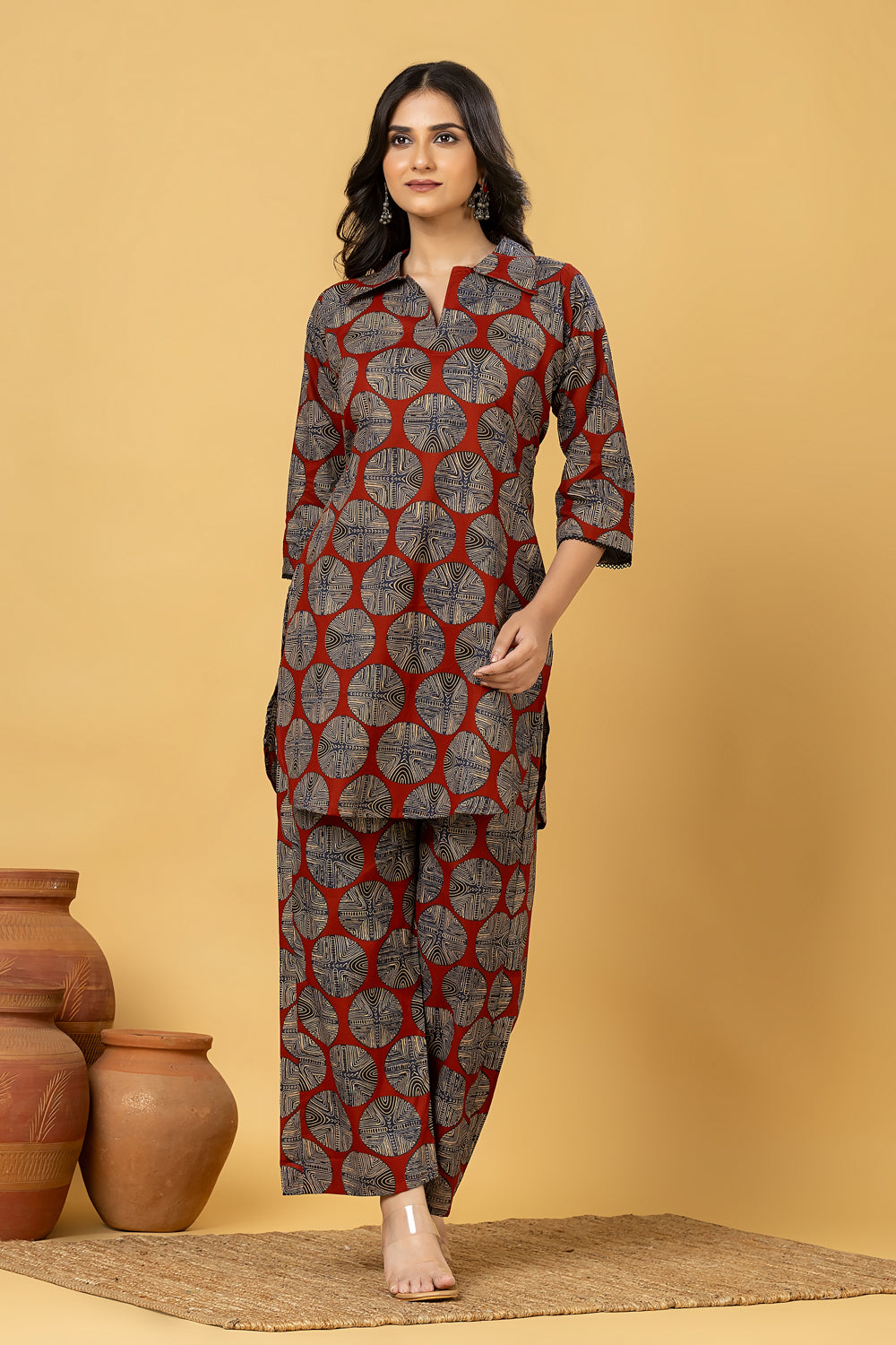Maroon Geometric Print Co-ord Set
