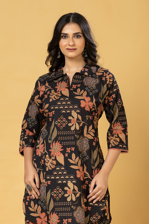 Black Floral Print Co-ord Set