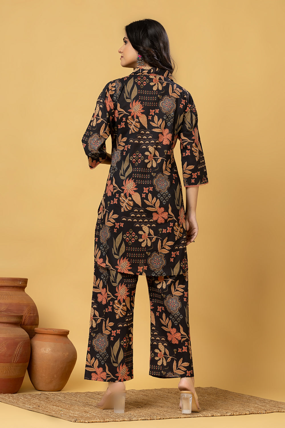 Black Floral Print Co-ord Set