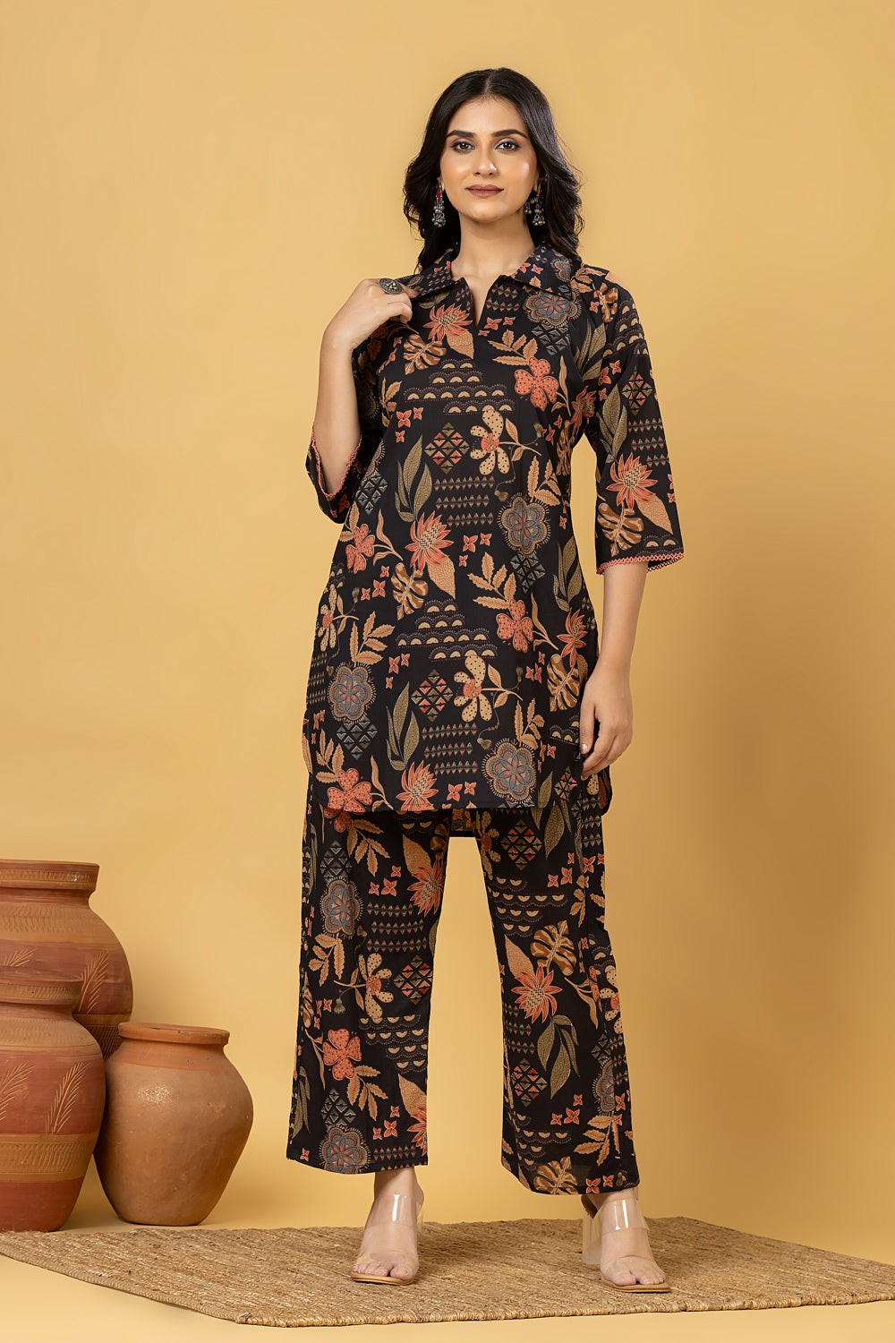 Black Floral Print Co-ord Set