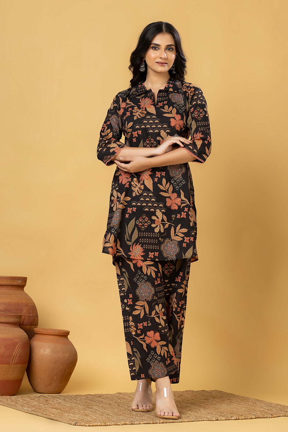 Black Floral Print Co-ord Set