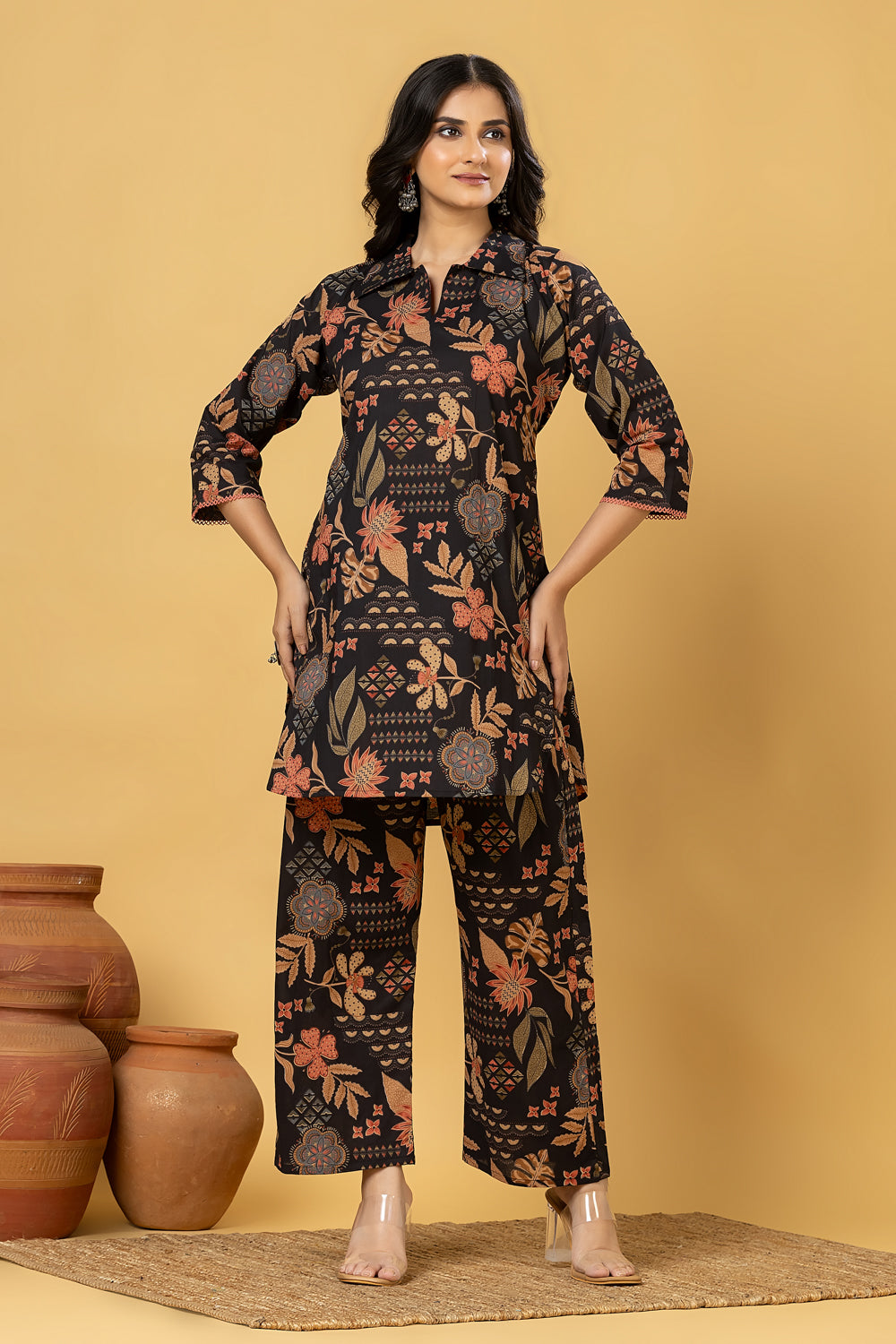 Black Floral Print Co-ord Set