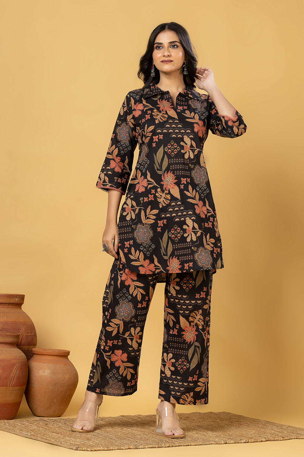 Black Floral Print Co-ord Set