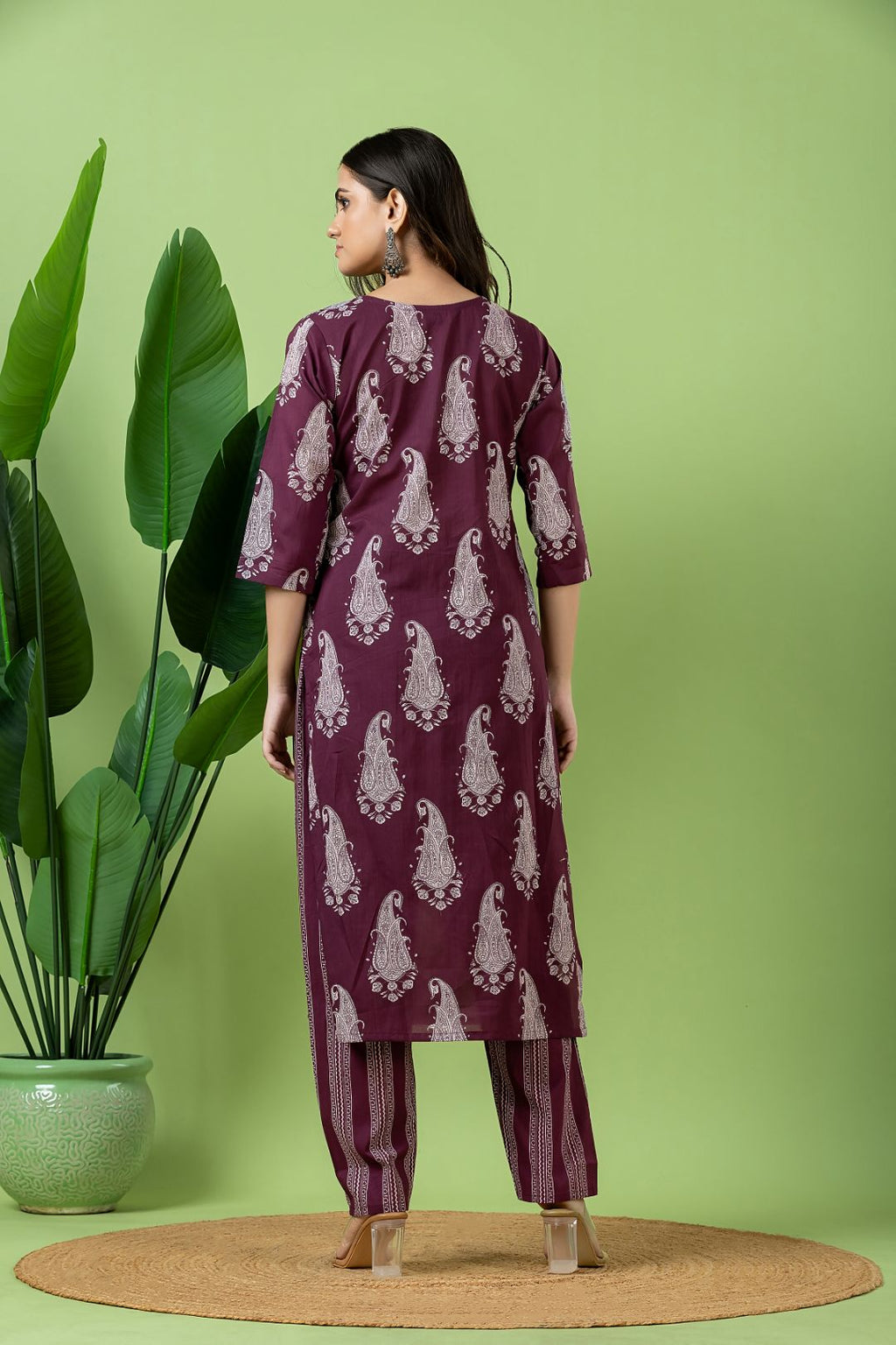 Purple Paisley Print Kurta With Pant