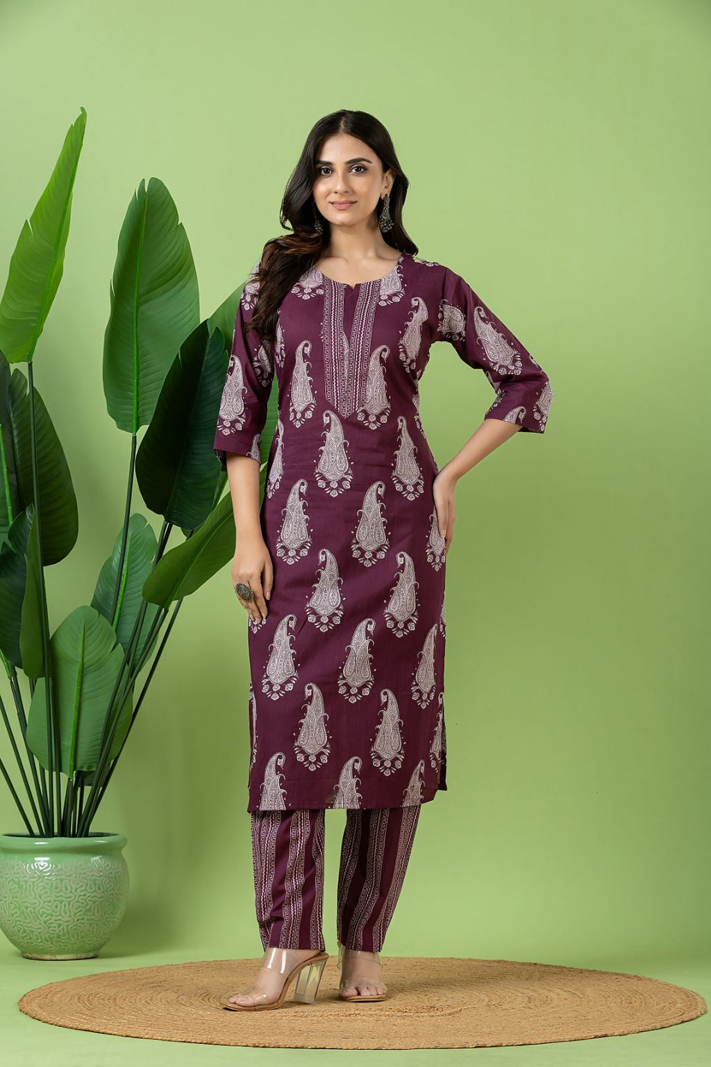 Purple Paisley Print Kurta With Pant