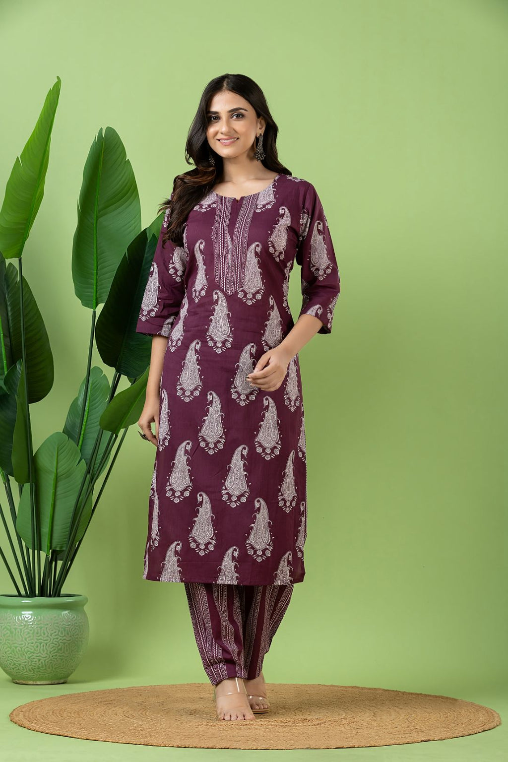 Purple Paisley Print Kurta With Pant