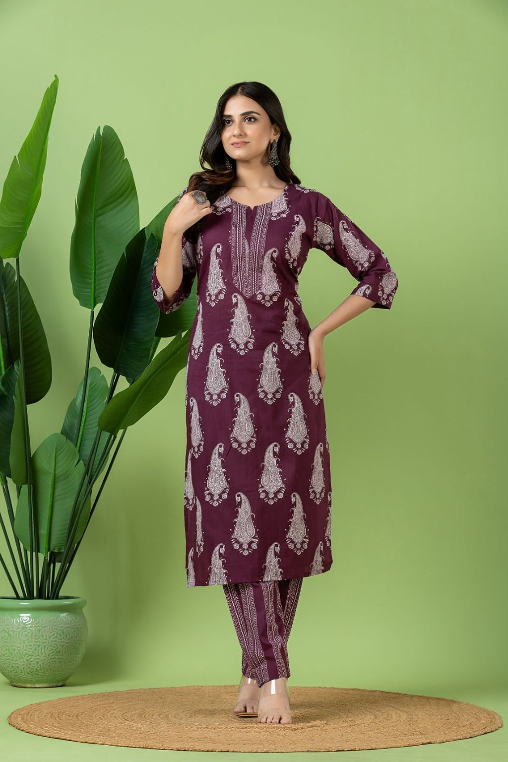 Purple Paisley Print Kurta With Pant