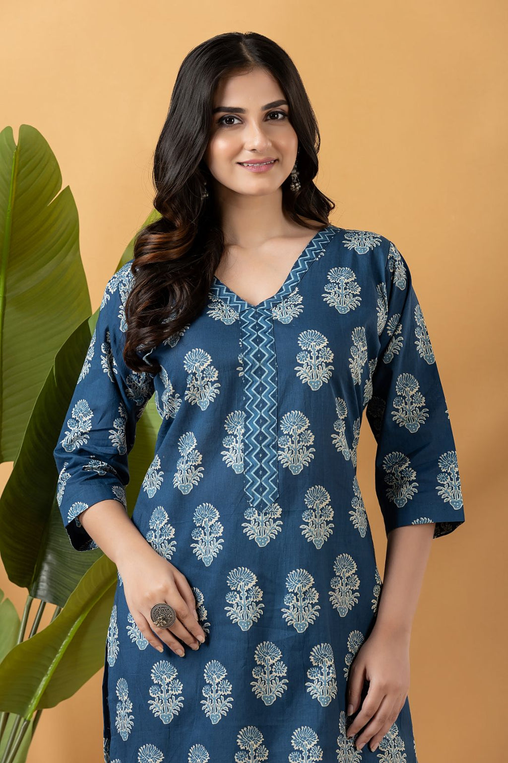 Teal Blue Floral Print Kurta With Pant