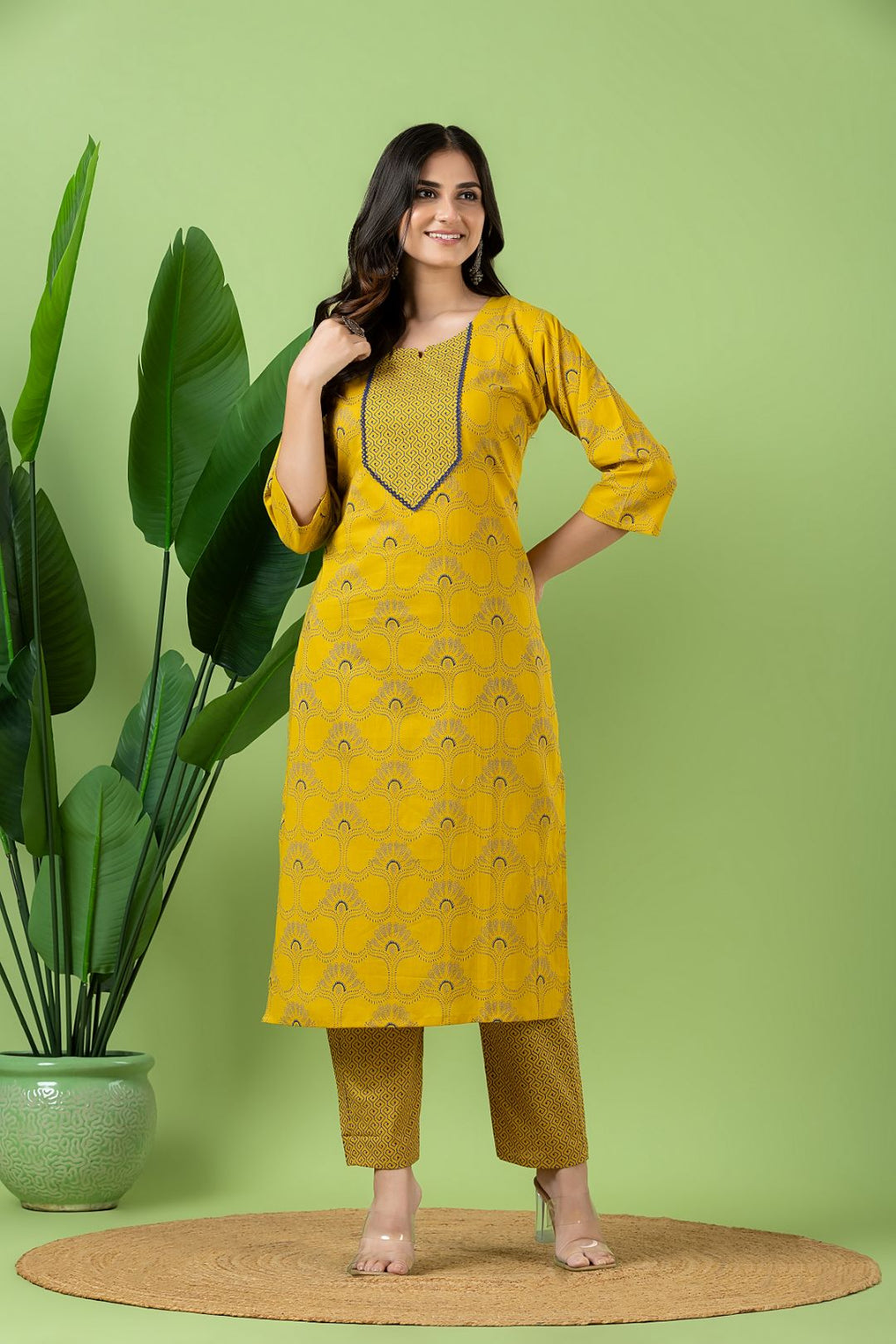 Yellow Geometric Print Kurta With Pant