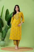 Yellow Geometric Print Kurta With Pant
