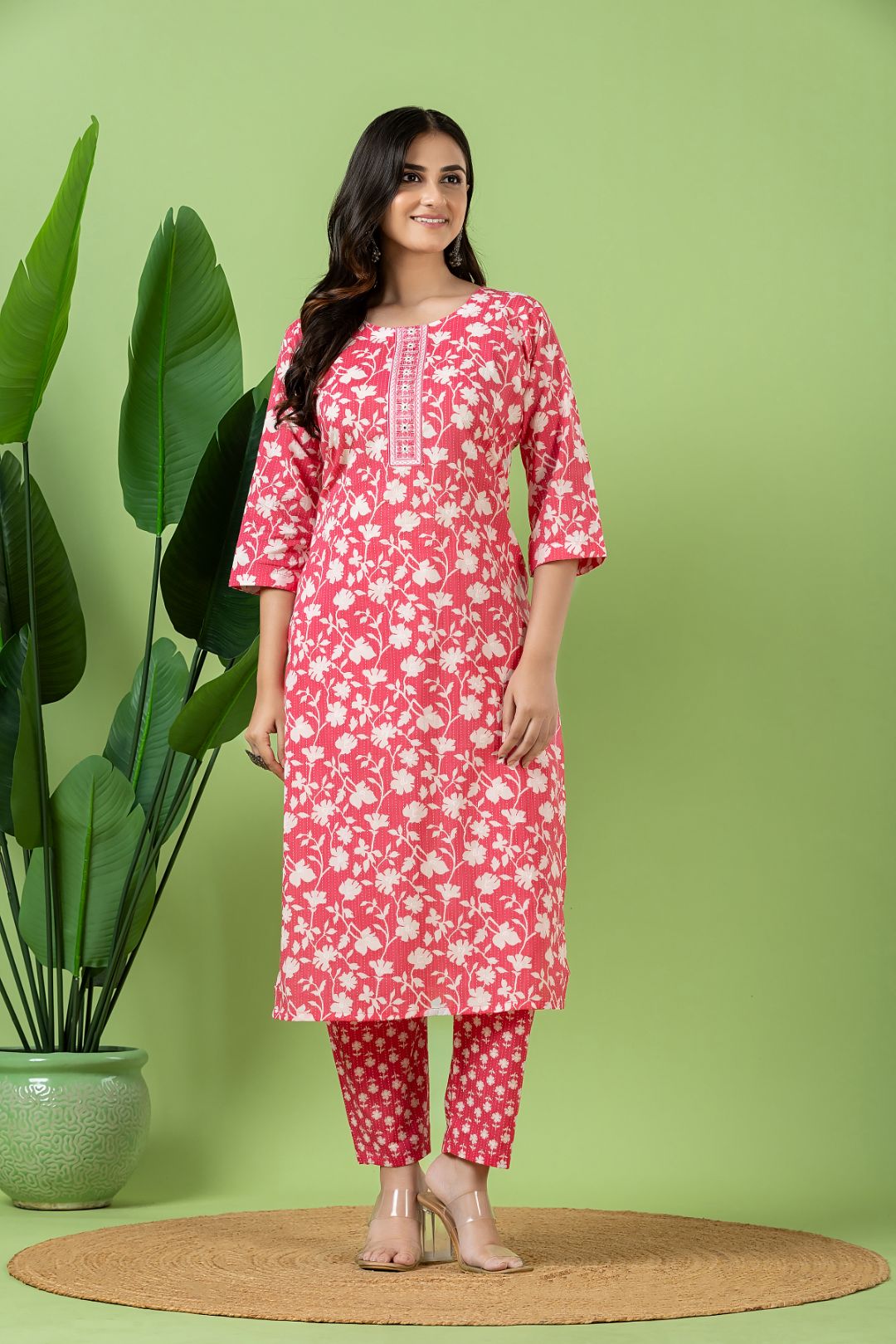 Magenta Pink Embroidered Kurta With Pant