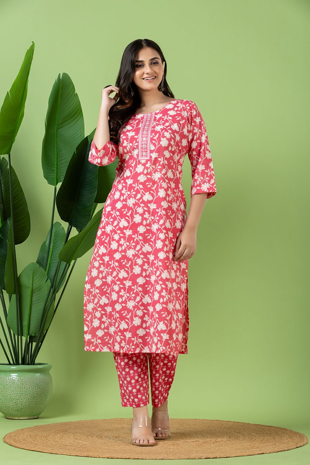 Magenta Pink Embroidered Kurta With Pant