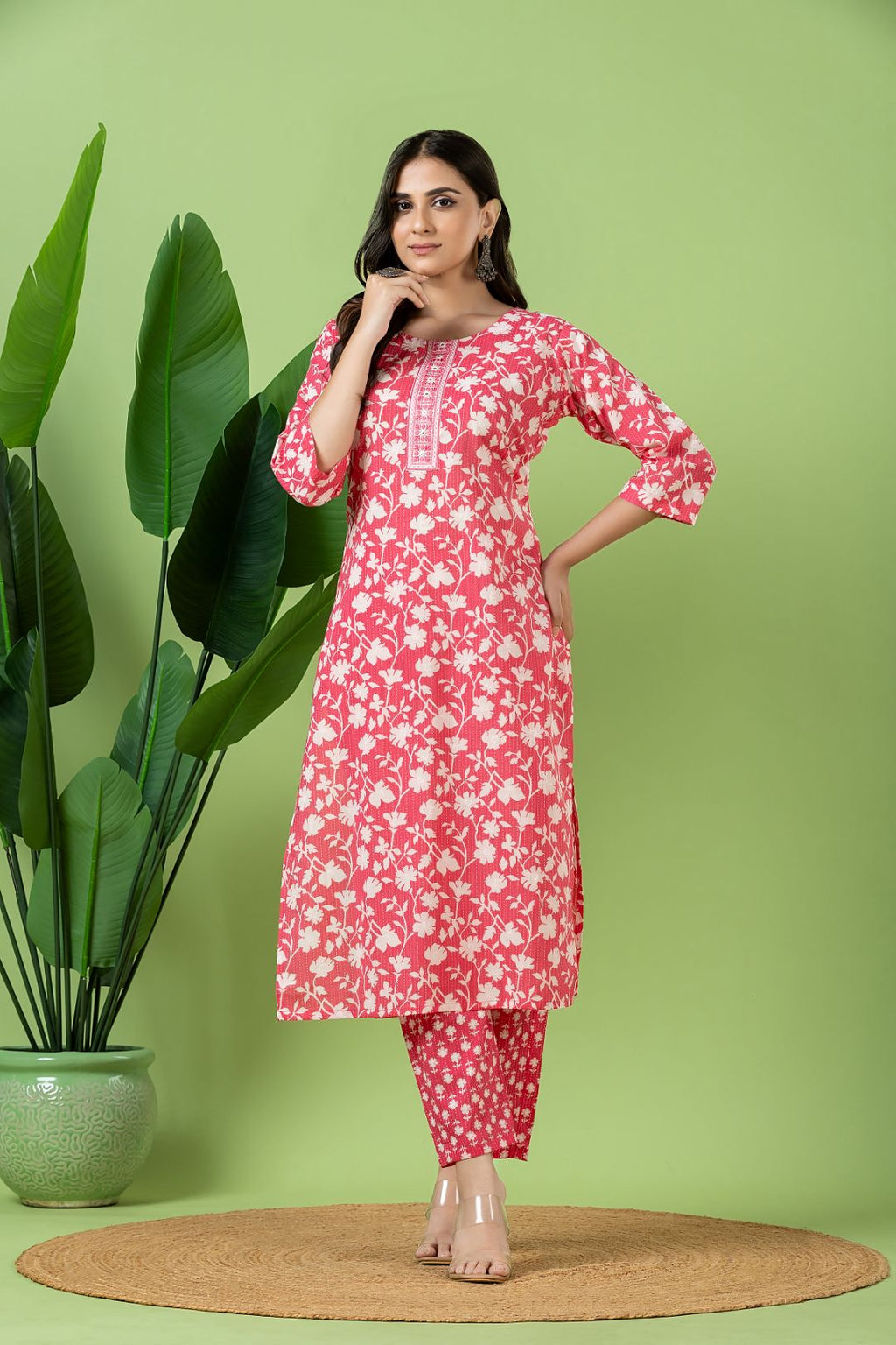 Magenta Pink Embroidered Kurta With Pant