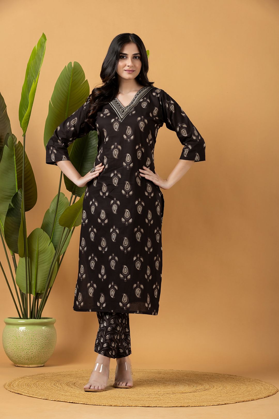 Black Embroidered Kurta With Pant