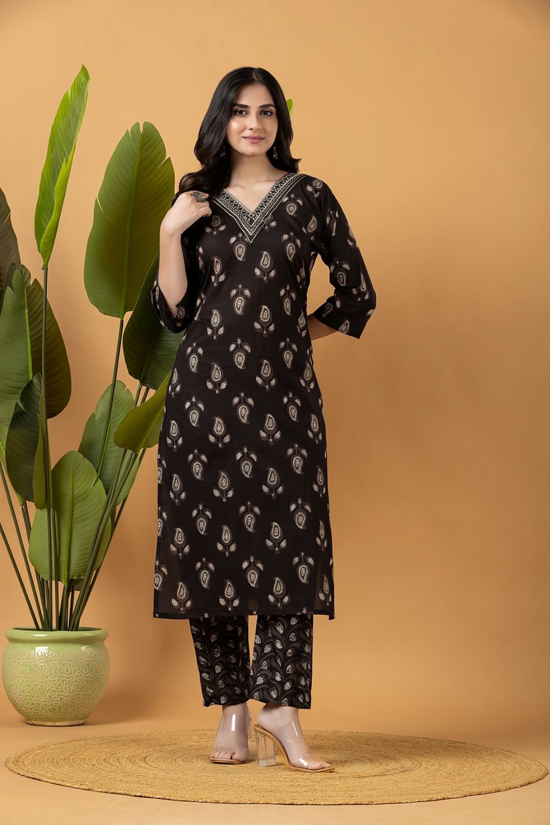 Black Embroidered Kurta With Pant