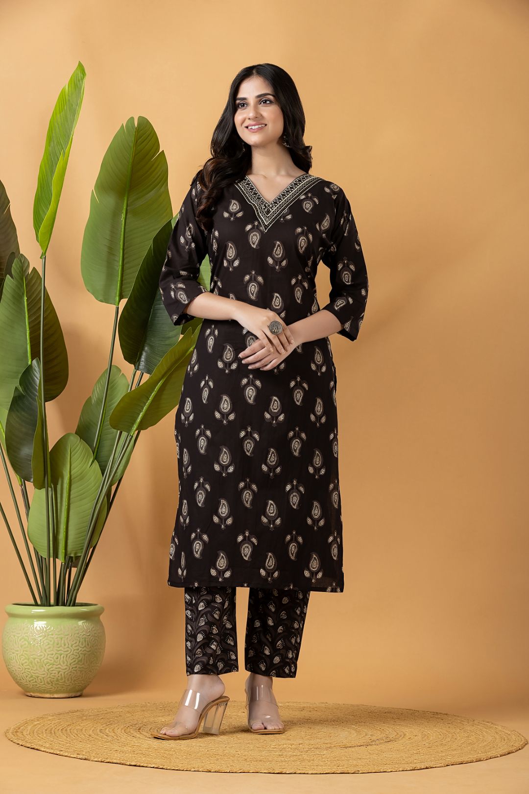 Black Embroidered Kurta With Pant