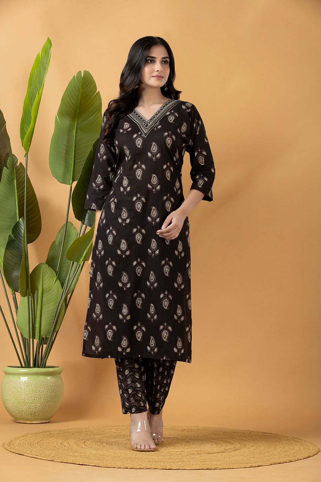 Black Embroidered Kurta With Pant