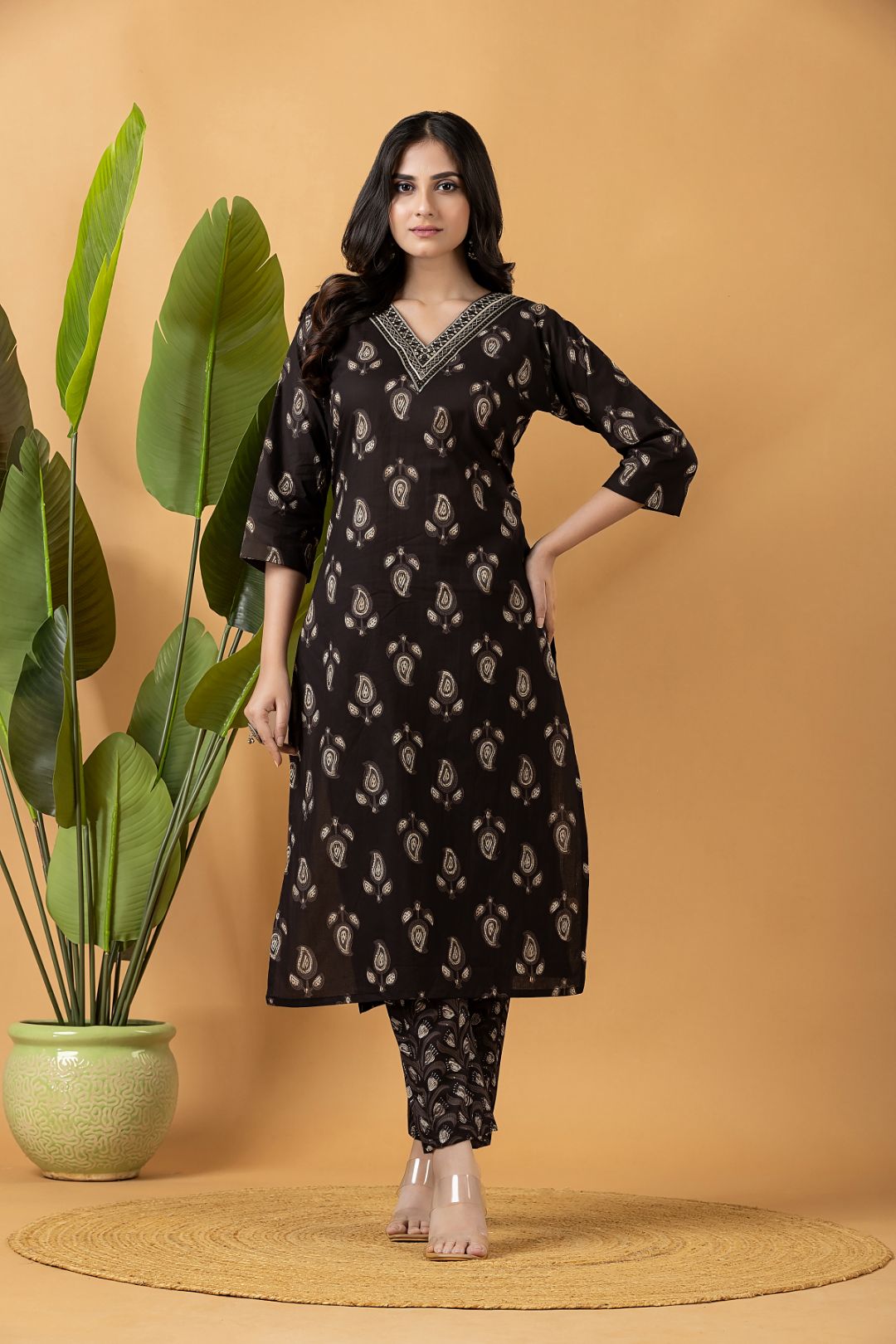 Black Embroidered Kurta With Pant
