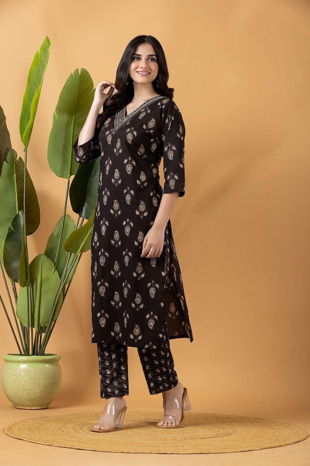 Black Embroidered Kurta With Pant