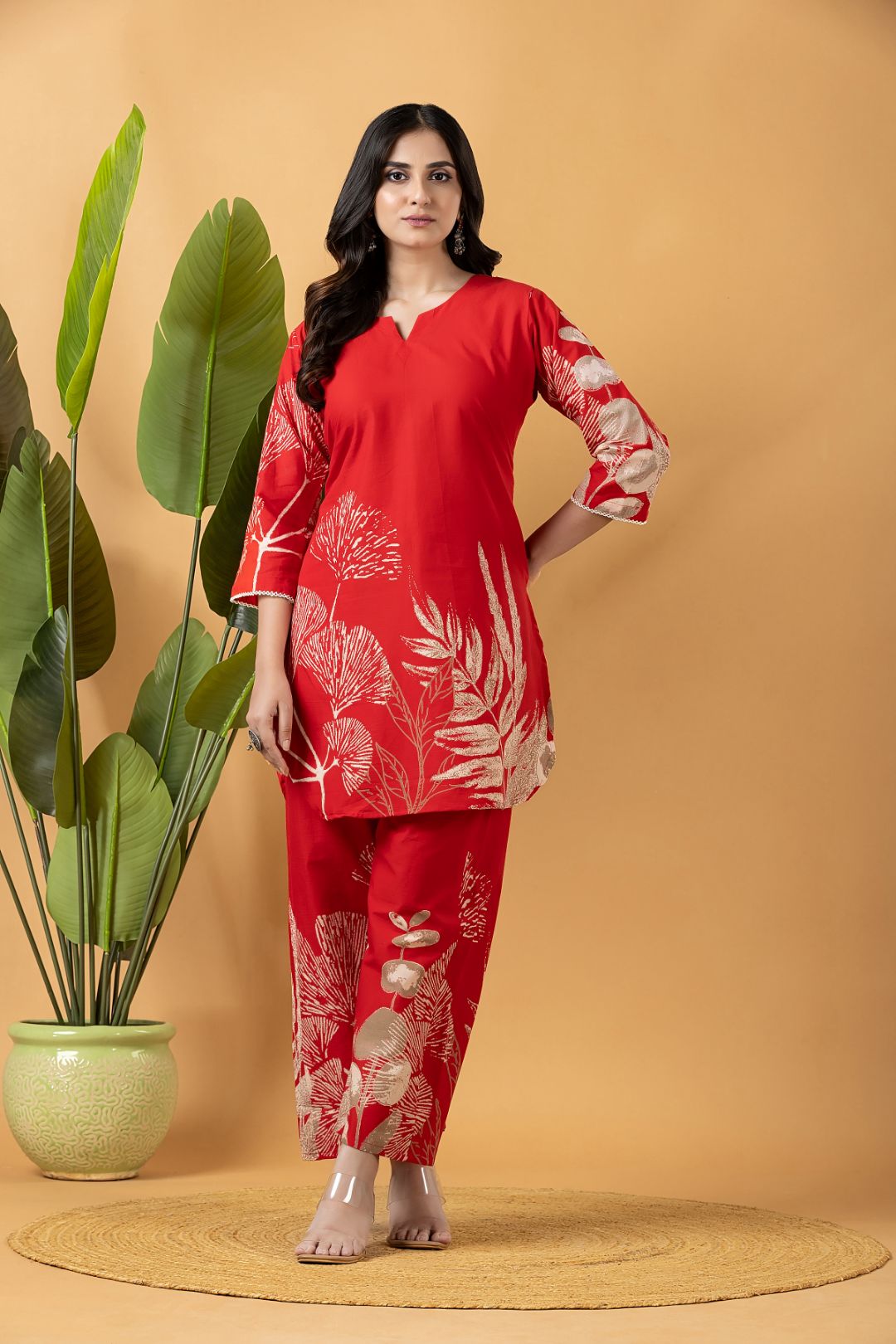 Red Floral Print Co-ord Set