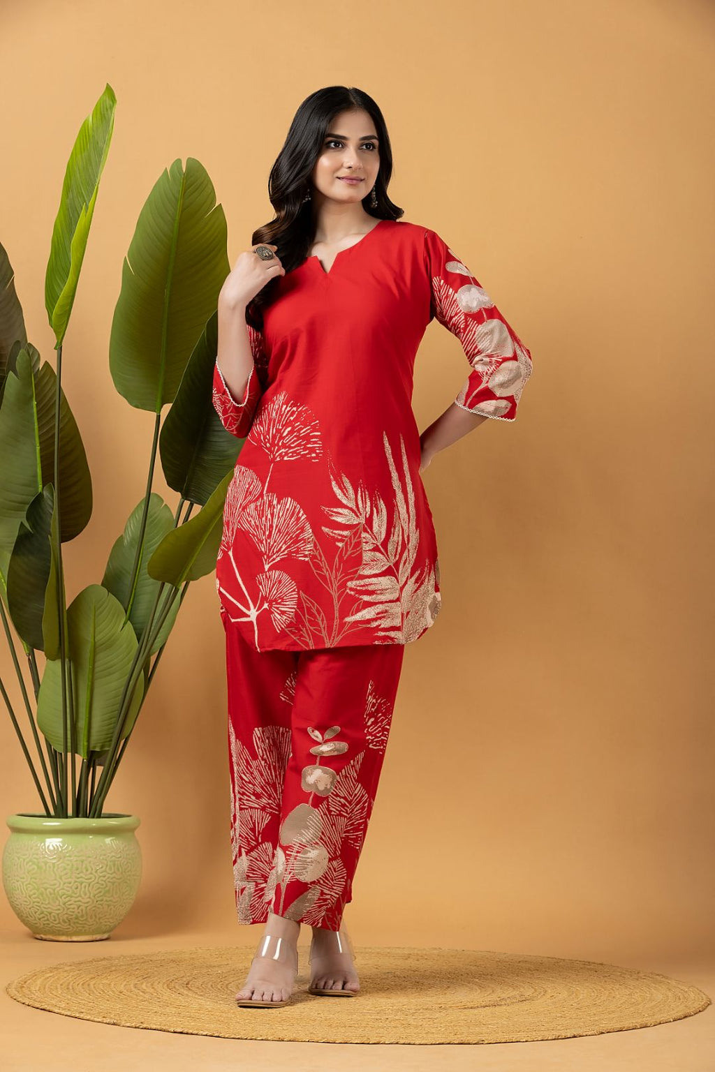 Red Floral Print Co-ord Set
