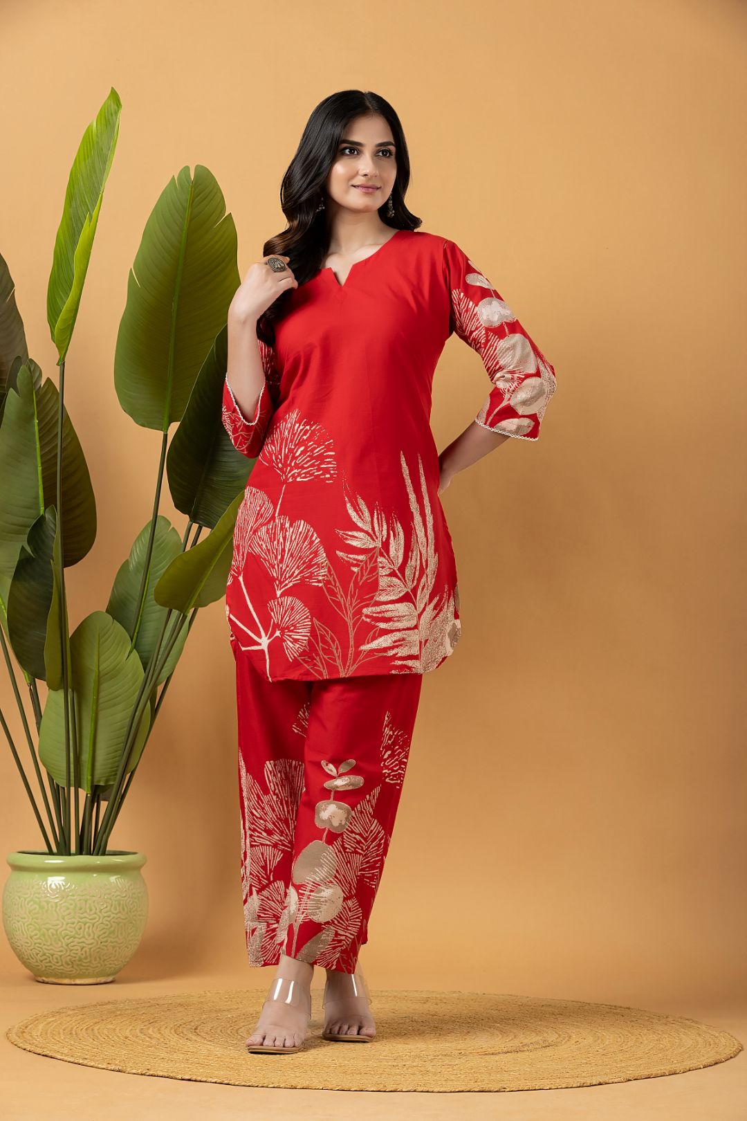 Red Floral Print Co-ord Set
