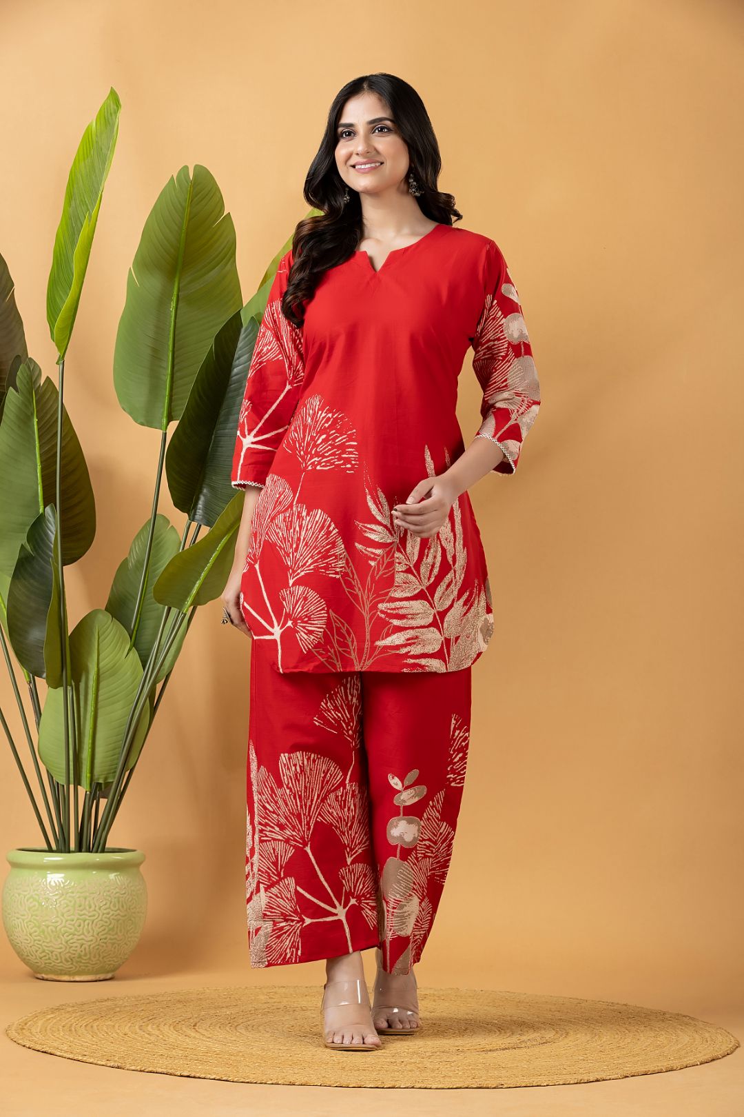 Red Floral Print Co-ord Set