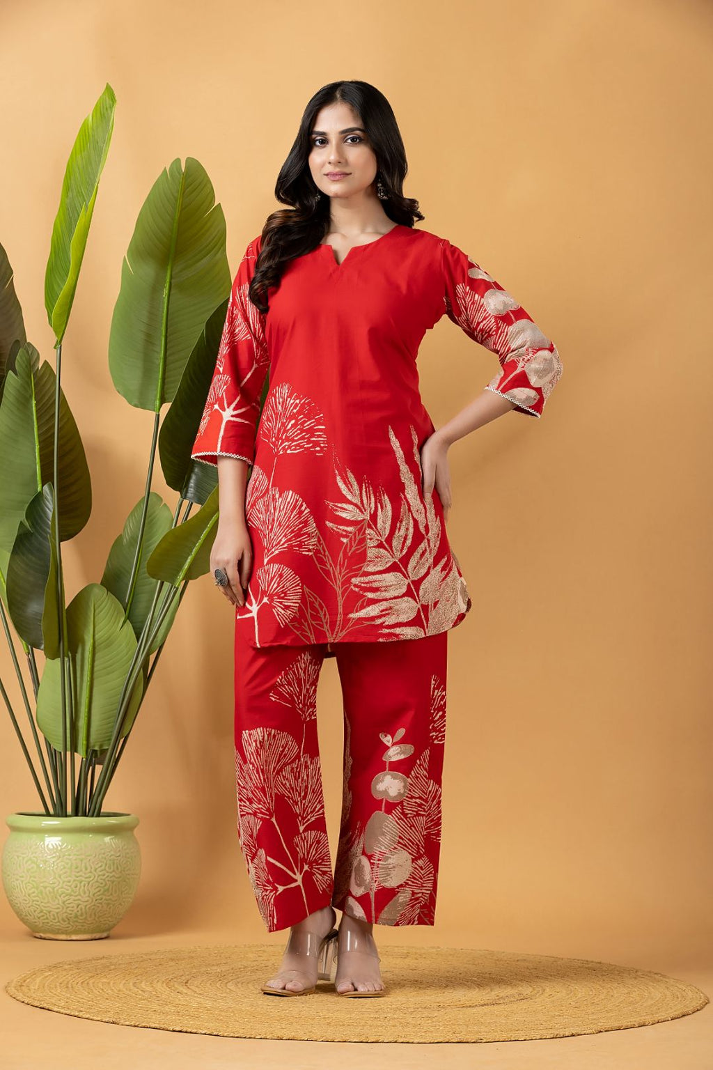 Red Floral Print Co-ord Set