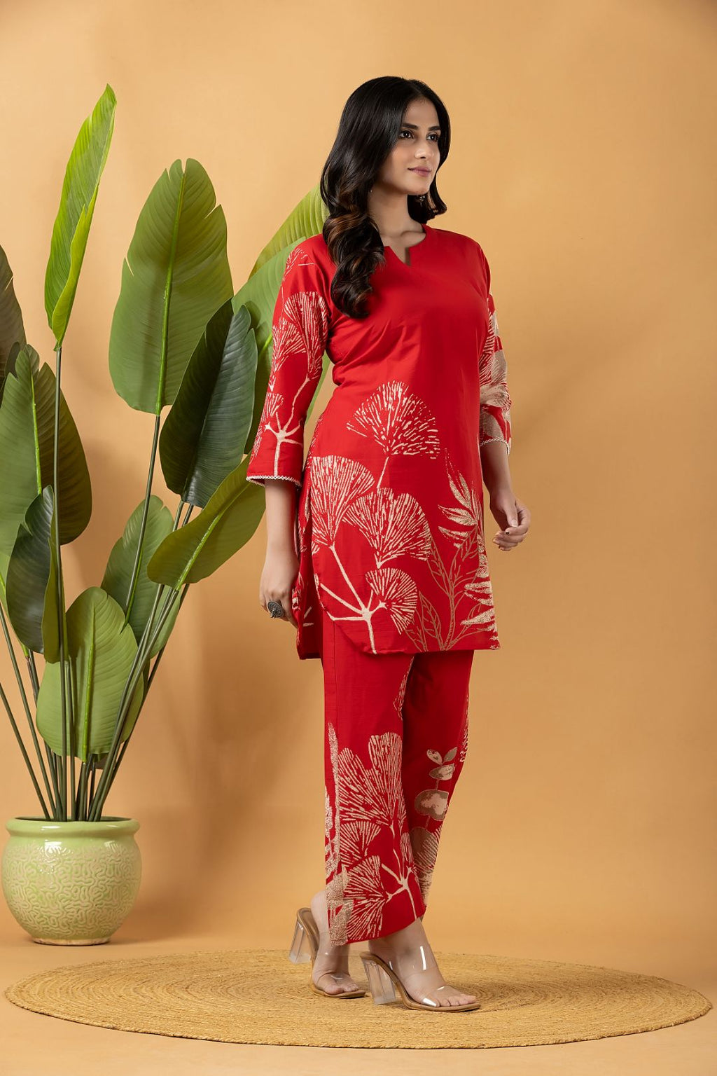 Red Floral Print Co-ord Set