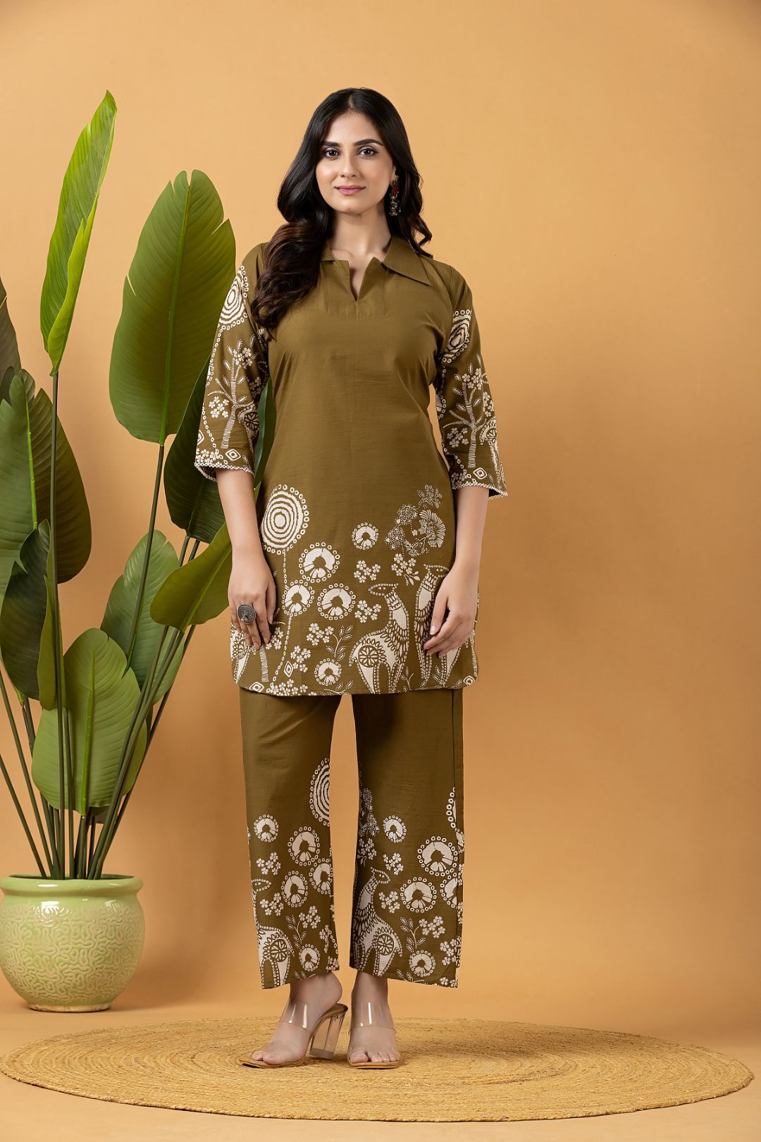 Olive Green Floral Print Co-ord Set
