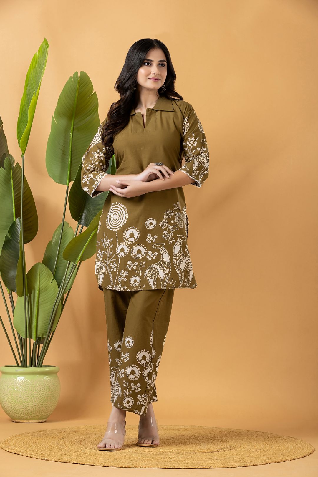 Olive Green Floral Print Co-ord Set