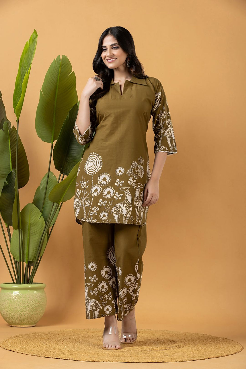 Olive Green Floral Print Co-ord Set