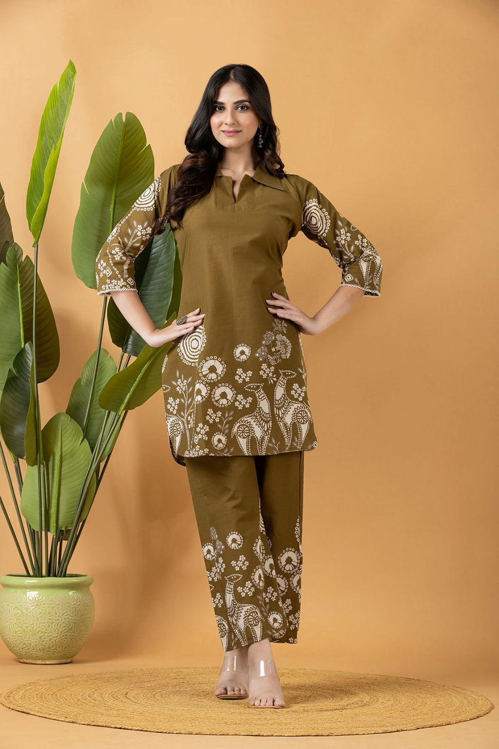 Olive Green Floral Print Co-ord Set