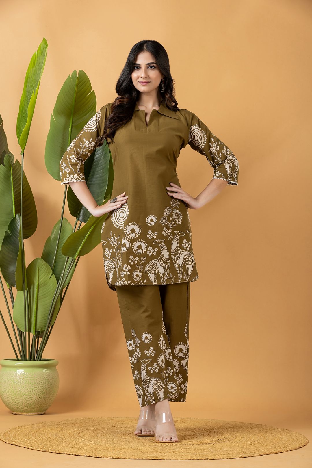 Olive Green Floral Print Co-ord Set