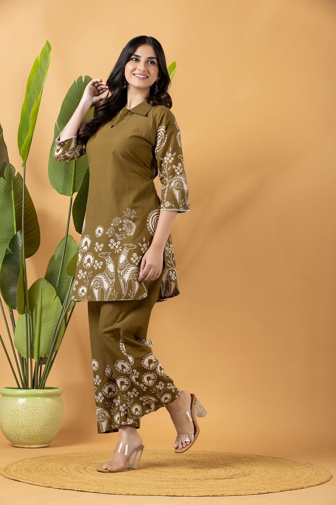 Olive Green Floral Print Co-ord Set
