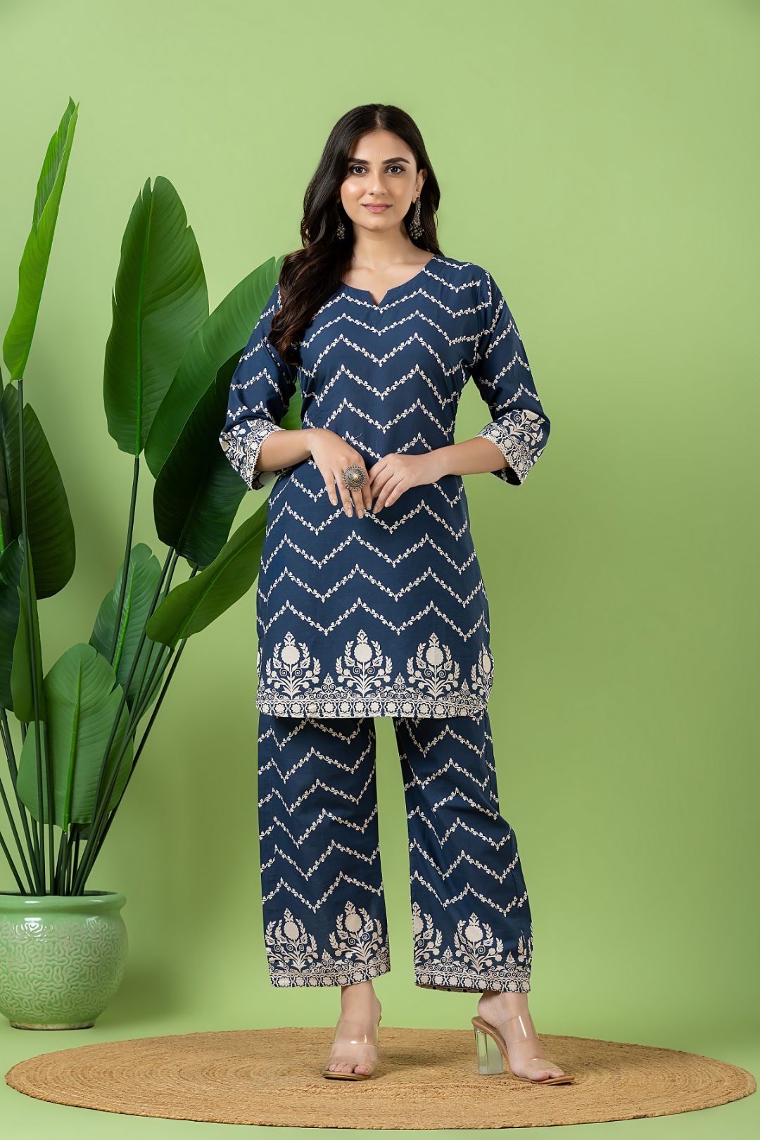 French Blue Floral Print Co-ord Set