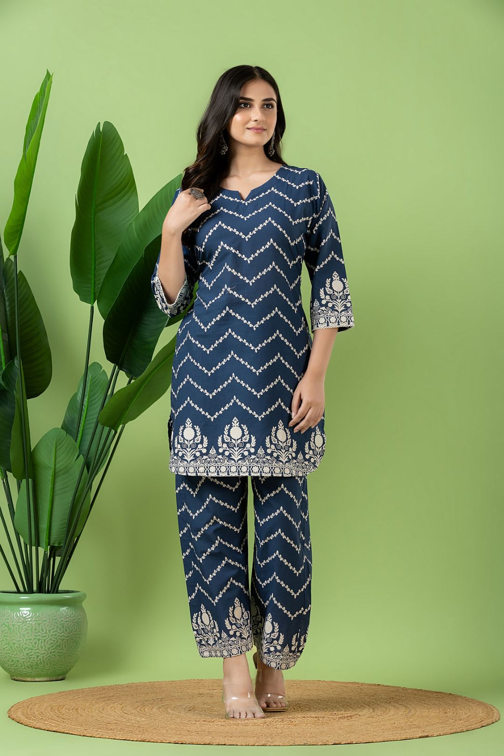 French Blue Floral Print Co-ord Set