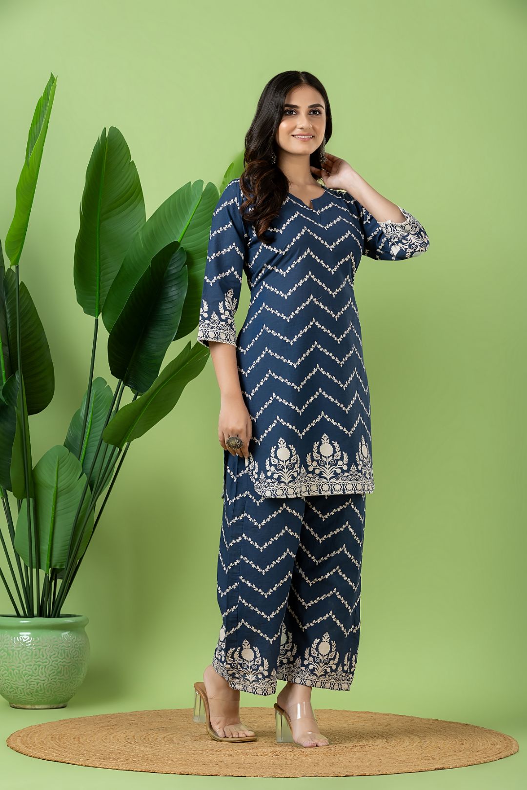 French Blue Floral Print Co-ord Set