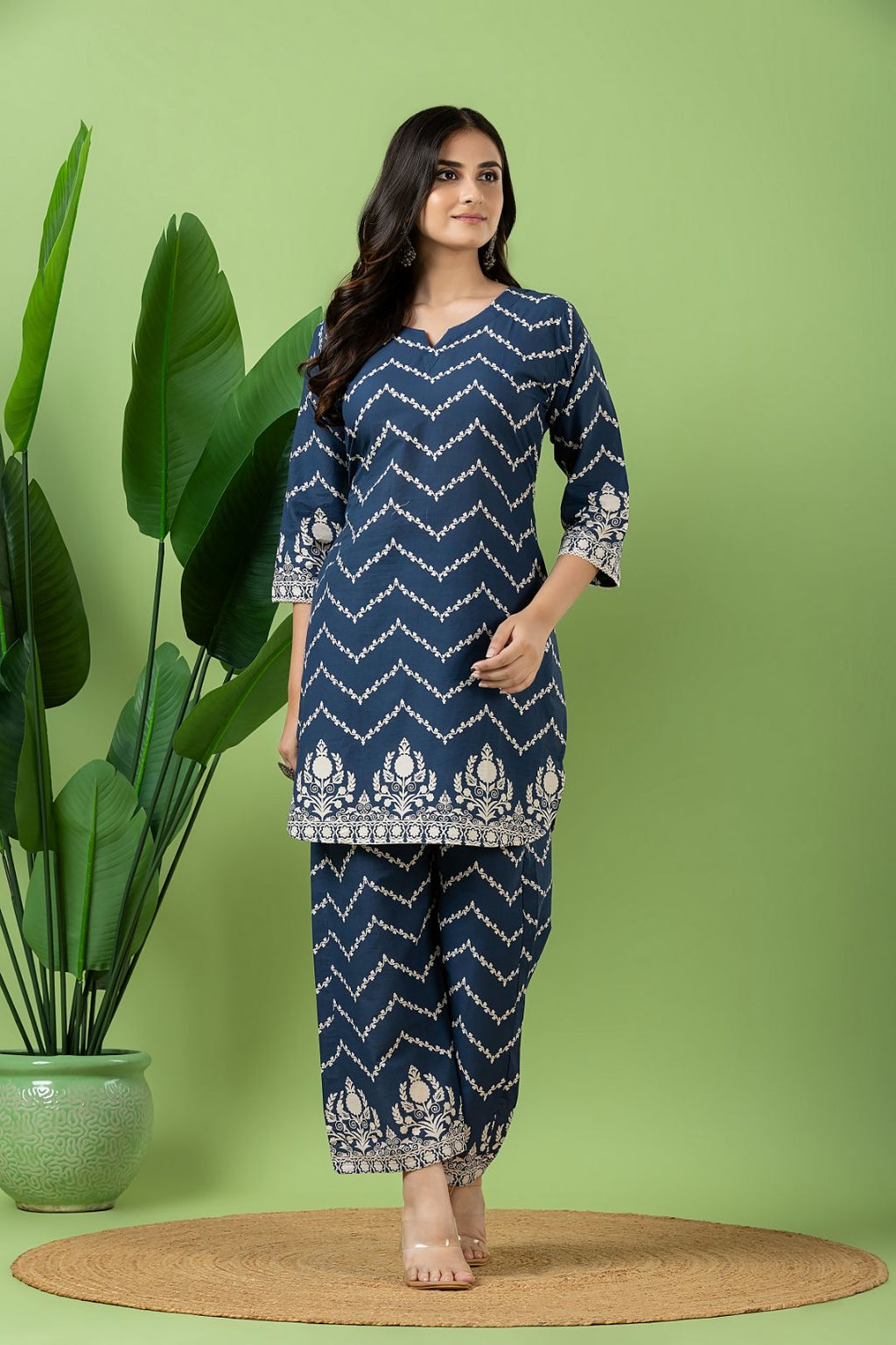 French Blue Floral Print Co-ord Set