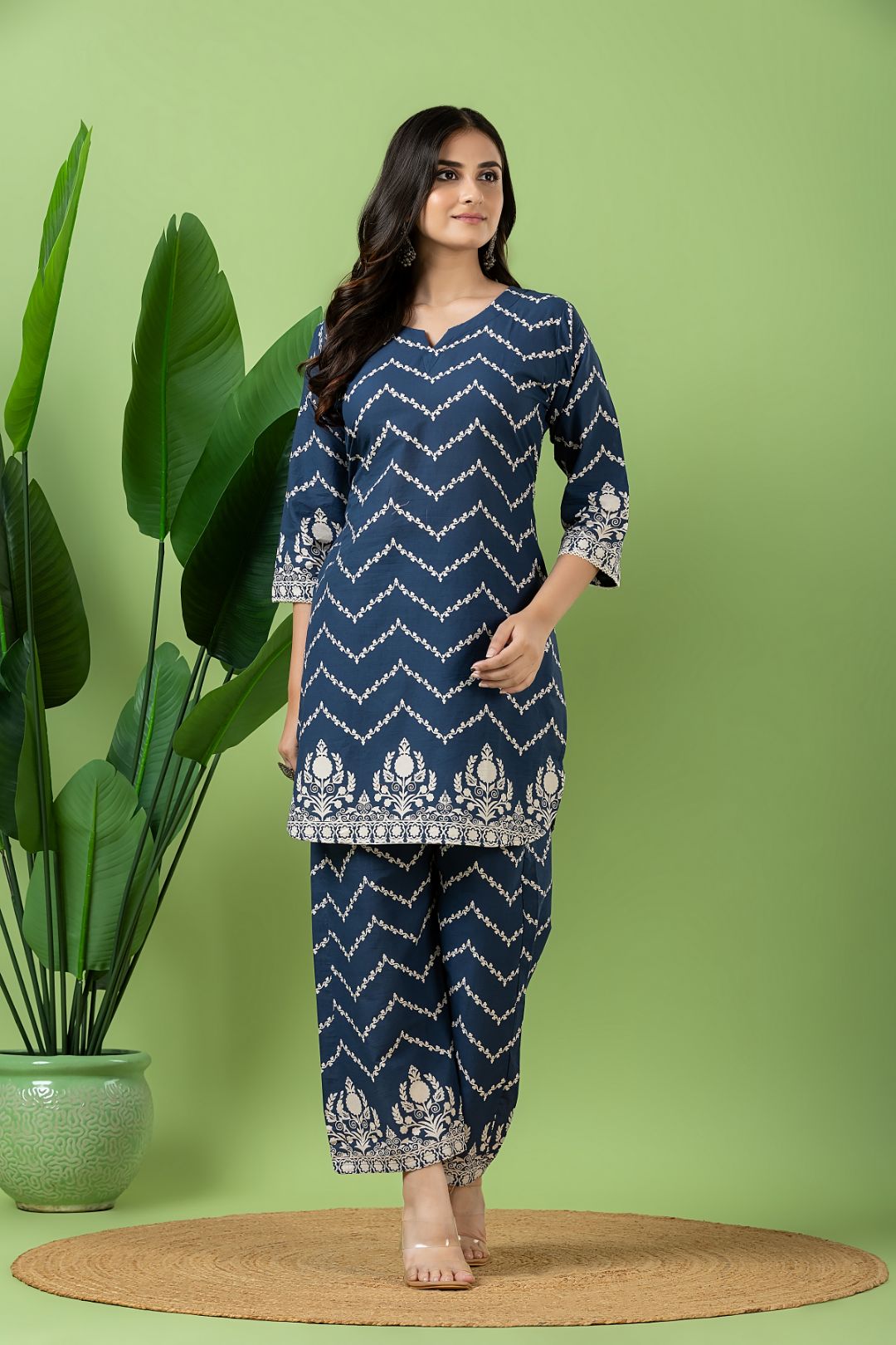French Blue Floral Print Co-ord Set