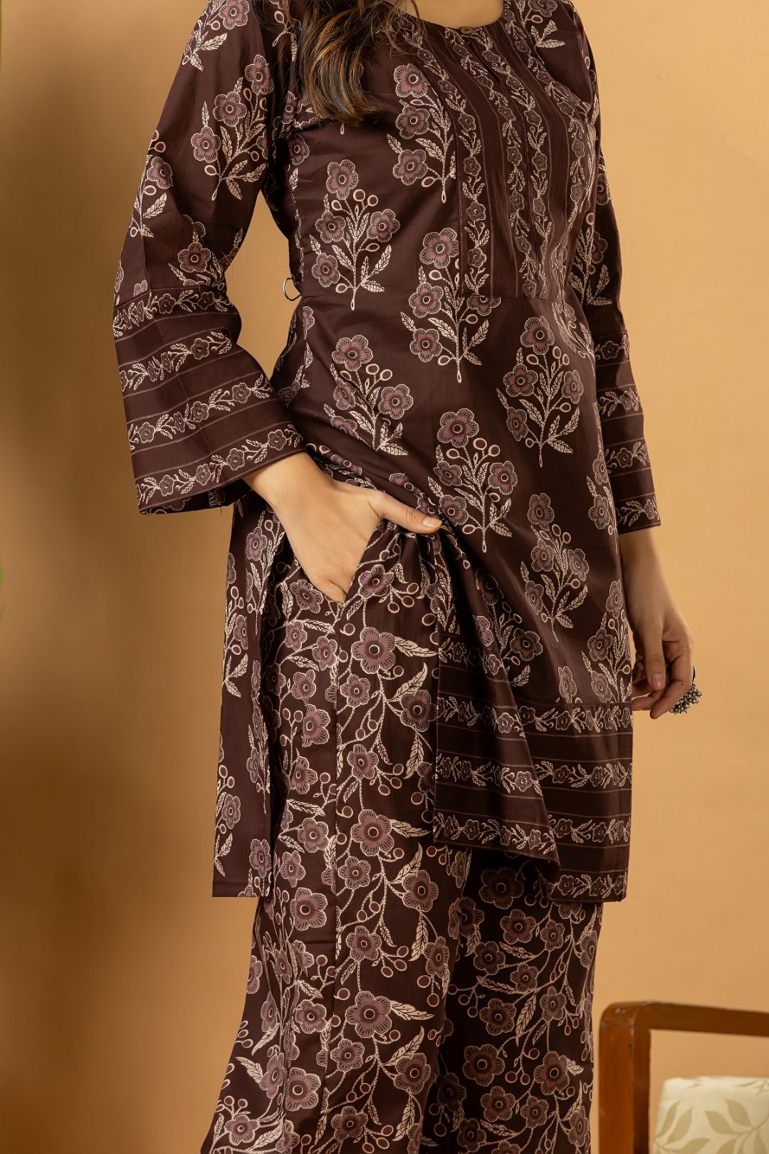 Grey brown Floral Print Co-ord Set