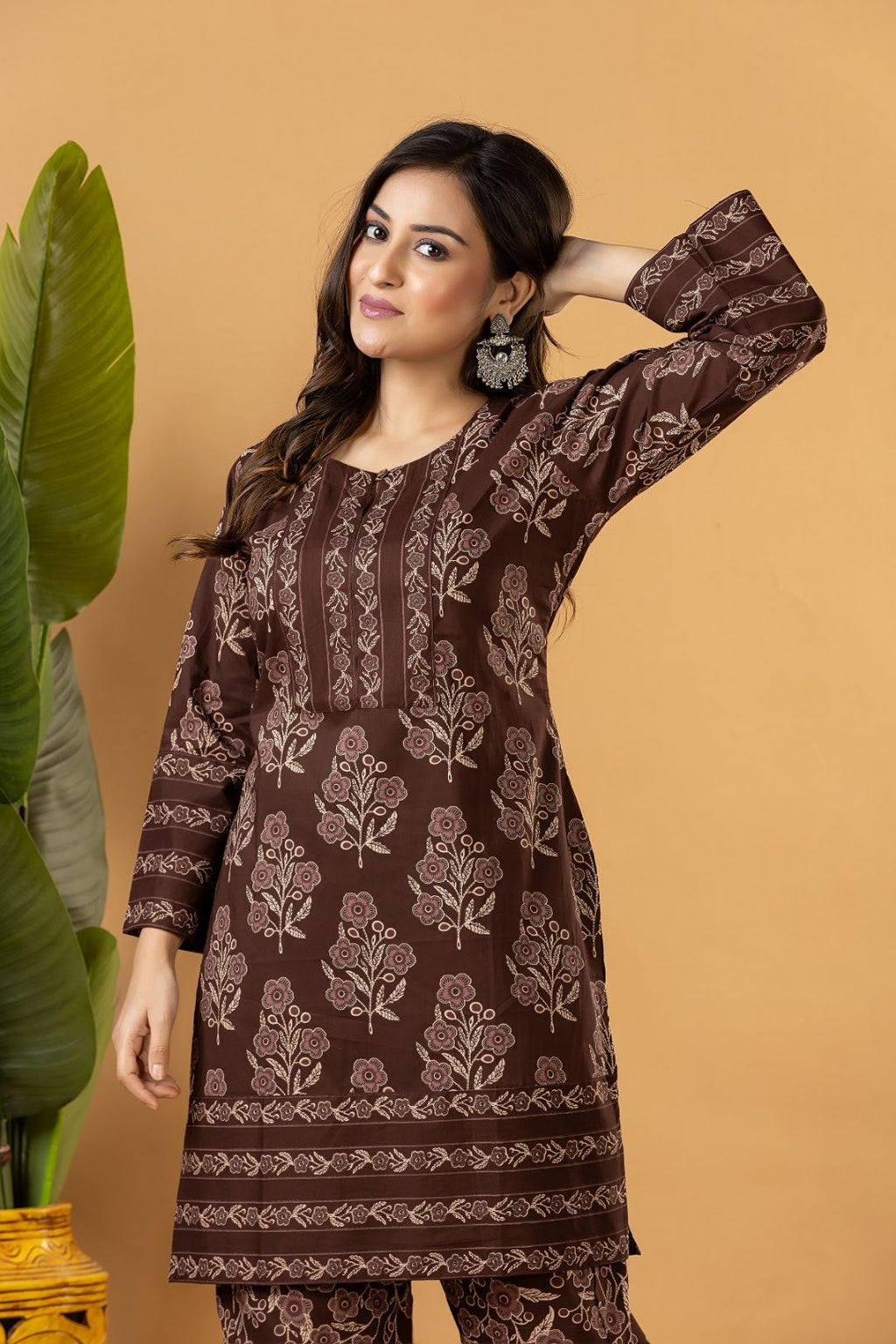 Grey brown Floral Print Co-ord Set