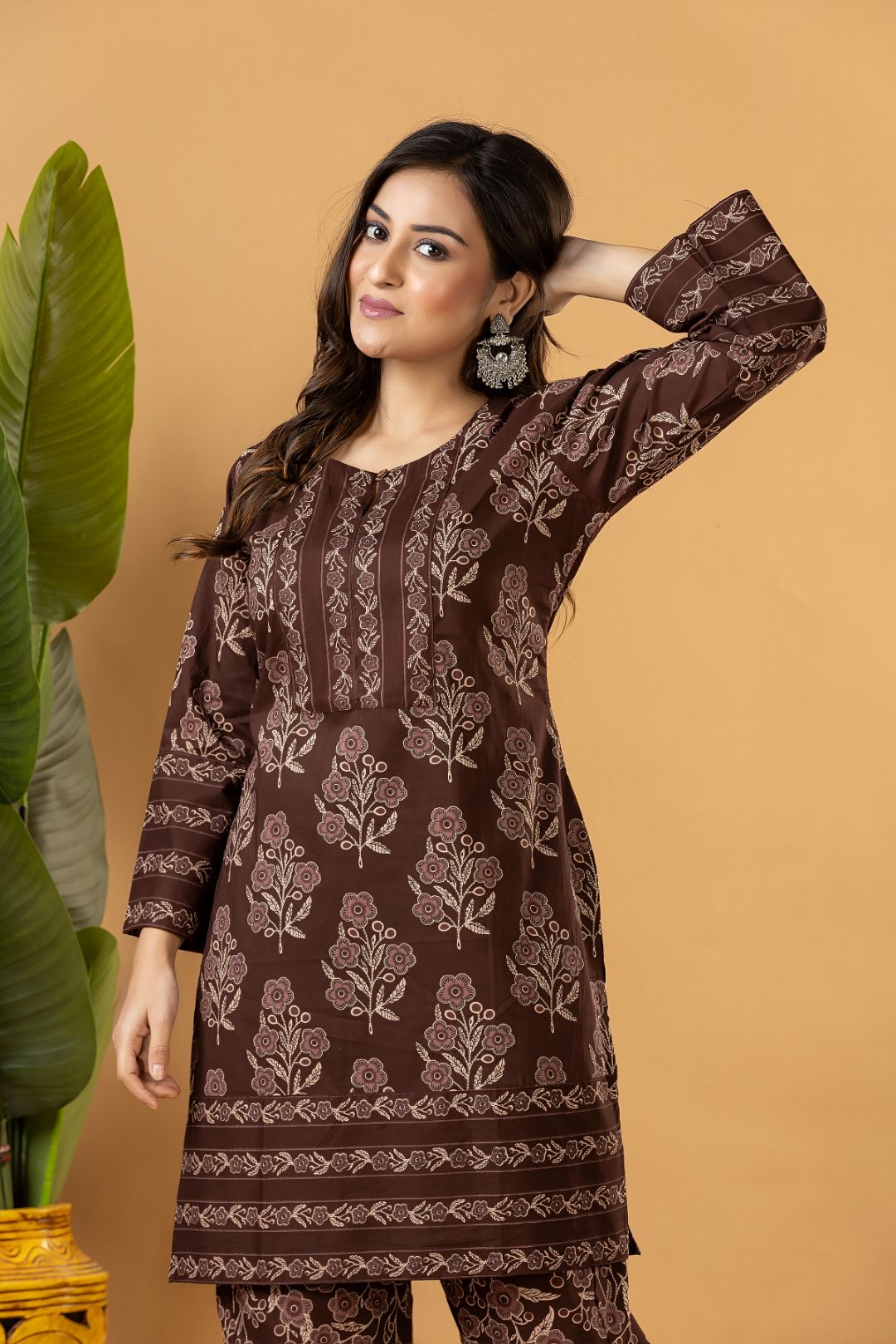 Grey brown Floral Print Co-ord Set