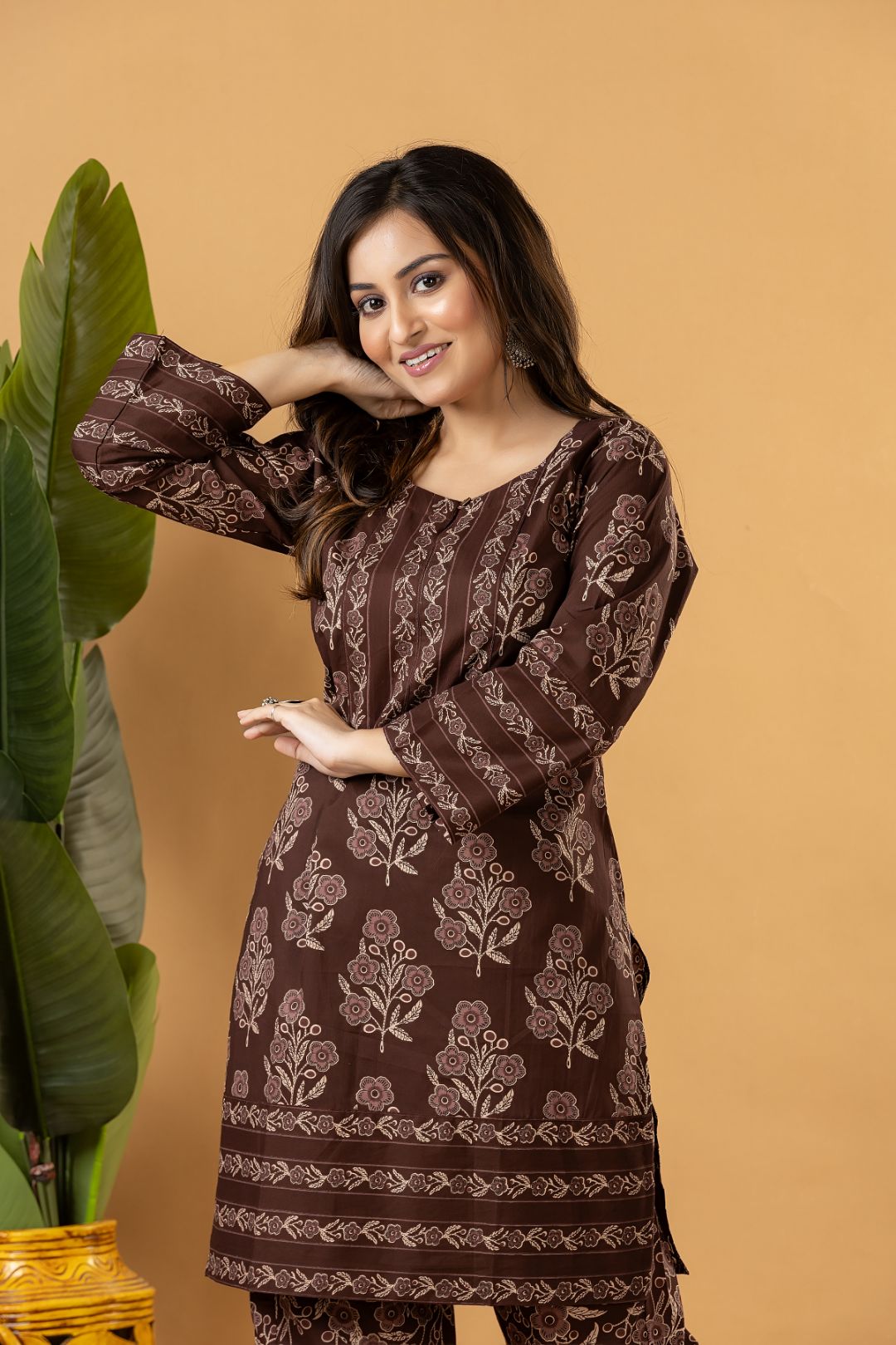 Grey brown Floral Print Co-ord Set