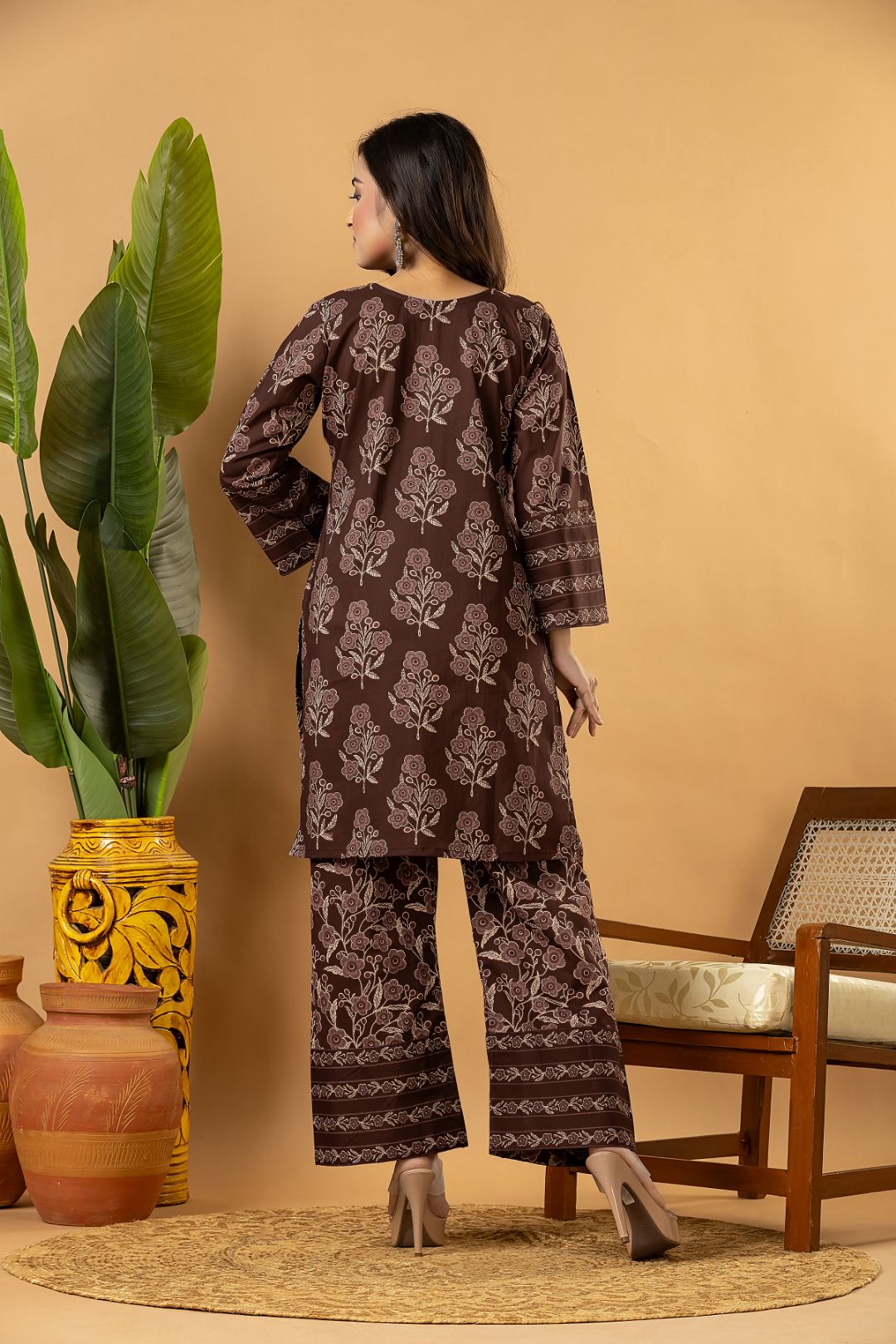 Grey brown Floral Print Co-ord Set