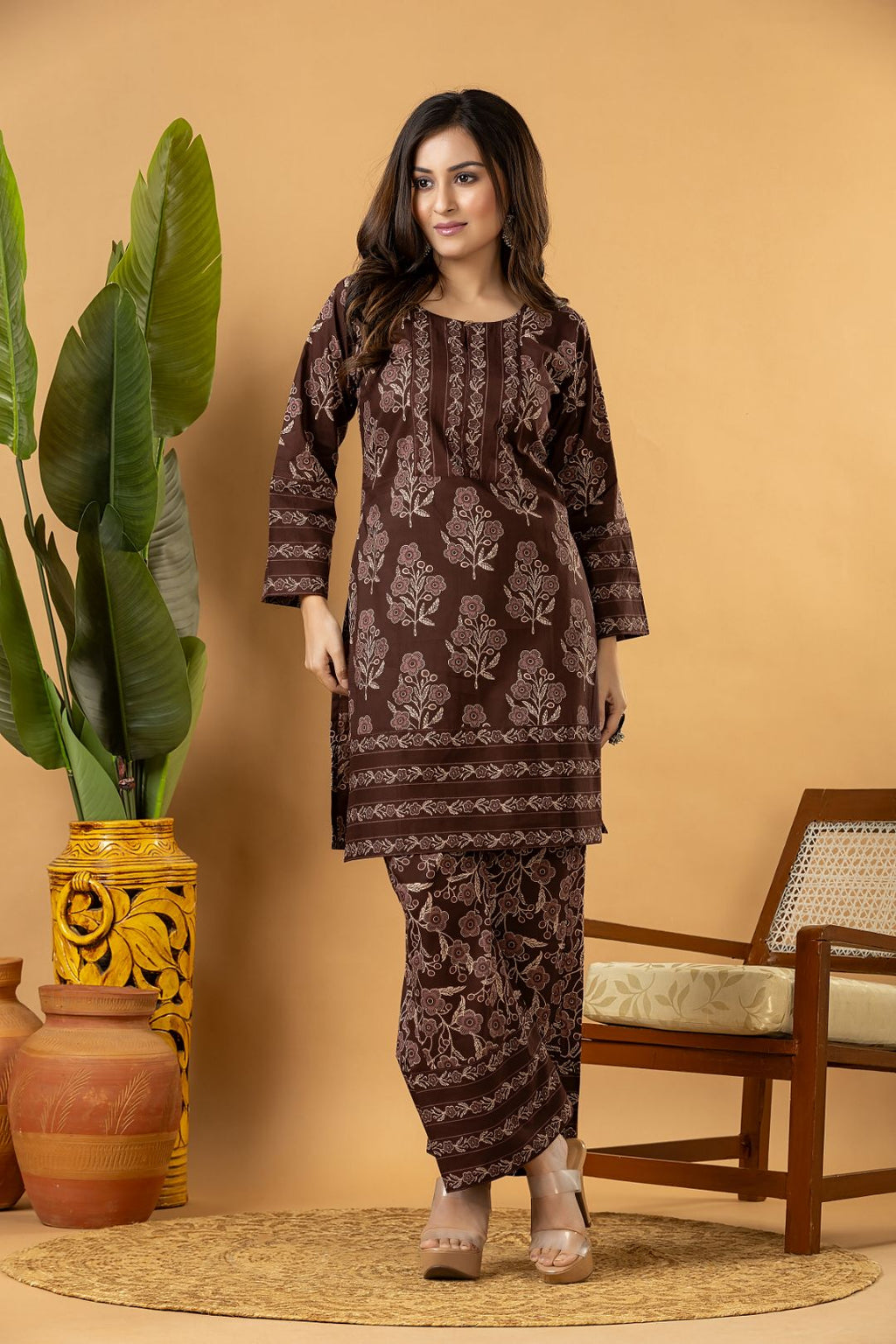 Grey brown Floral Print Co-ord Set