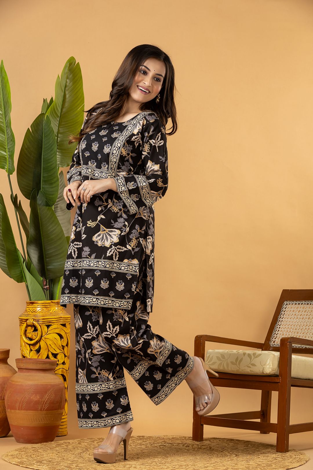 Black Floral Print Co-ord Set