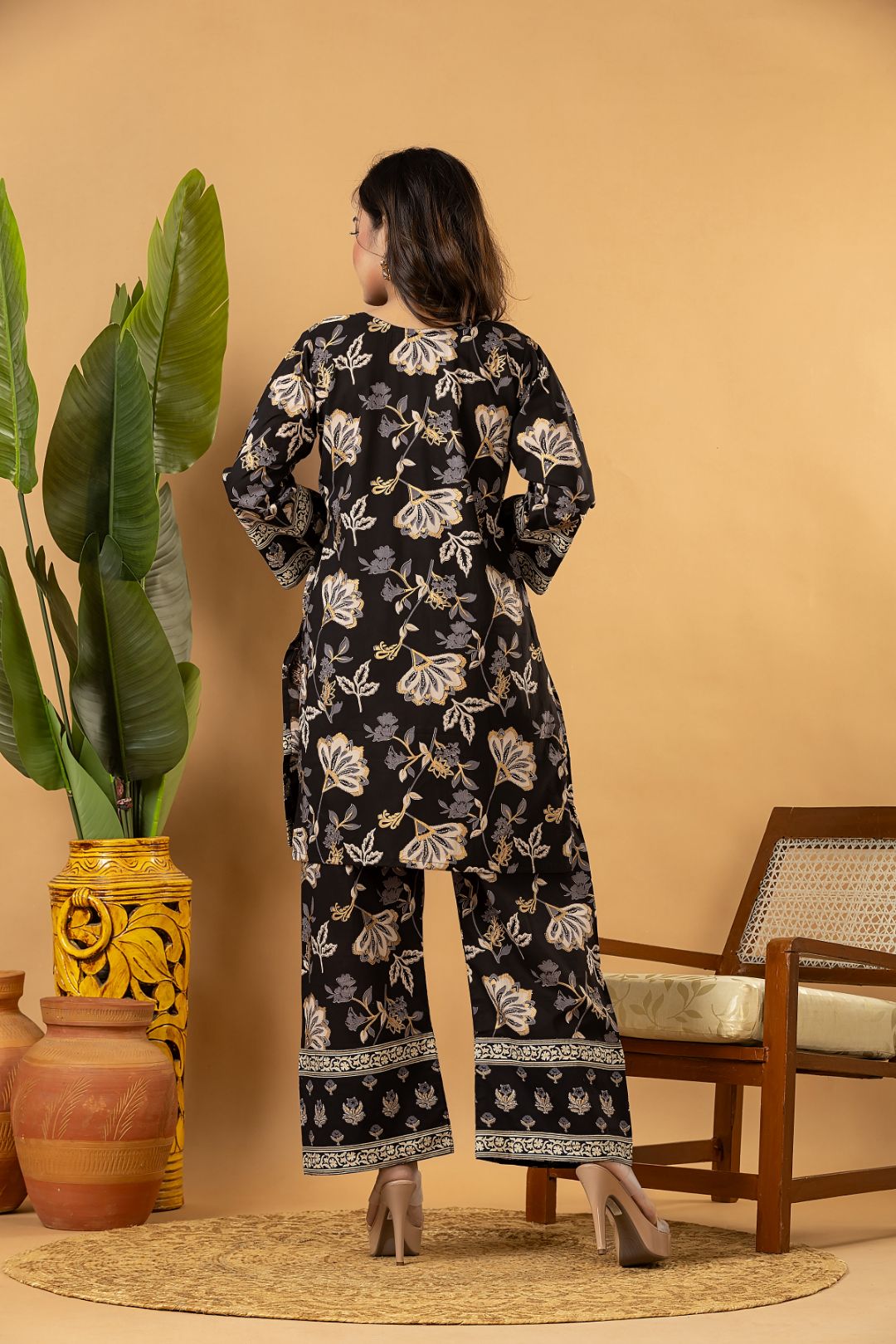 Black Floral Print Co-ord Set
